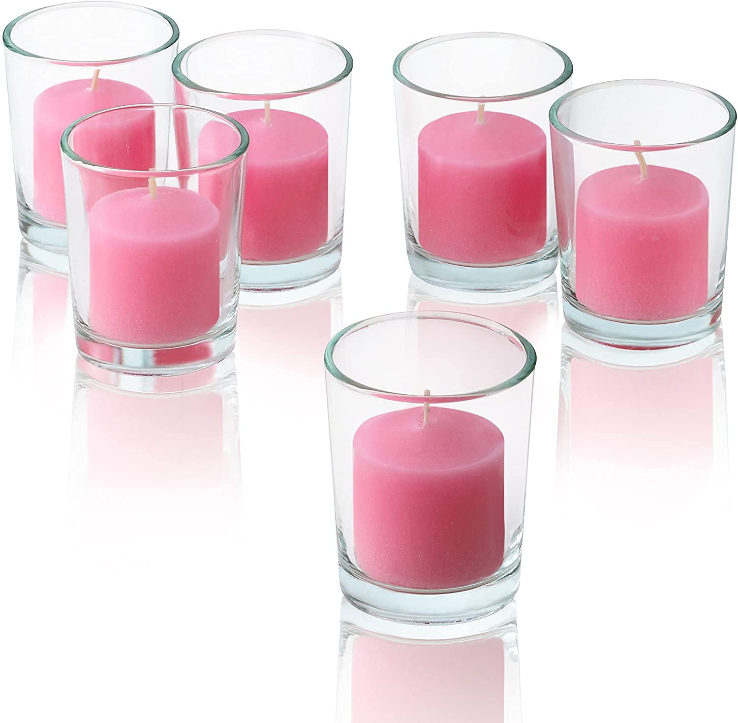 MOWIN Votive Candles Unscented Smokeless Wax Candles Set of 6 Votive Glass Candle Home Decor Small Candle 8-9 Hour (Pink Votive